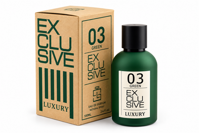 03 GREEN EXCLUSIVE KHALIS LUXURY boîte et flacon vert fond blanc