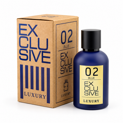 02 BLUE EXCLUSIVE – KHALIS LUXURY, boîte et flacon sur fond blanc