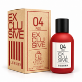 04 RED EXCLUSIVE KHALIS LUXURY boîte et flacon rouge sur fond blanc