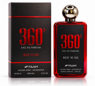 360° RED W.NE – FAAN boîte et flacon sur fond blanc