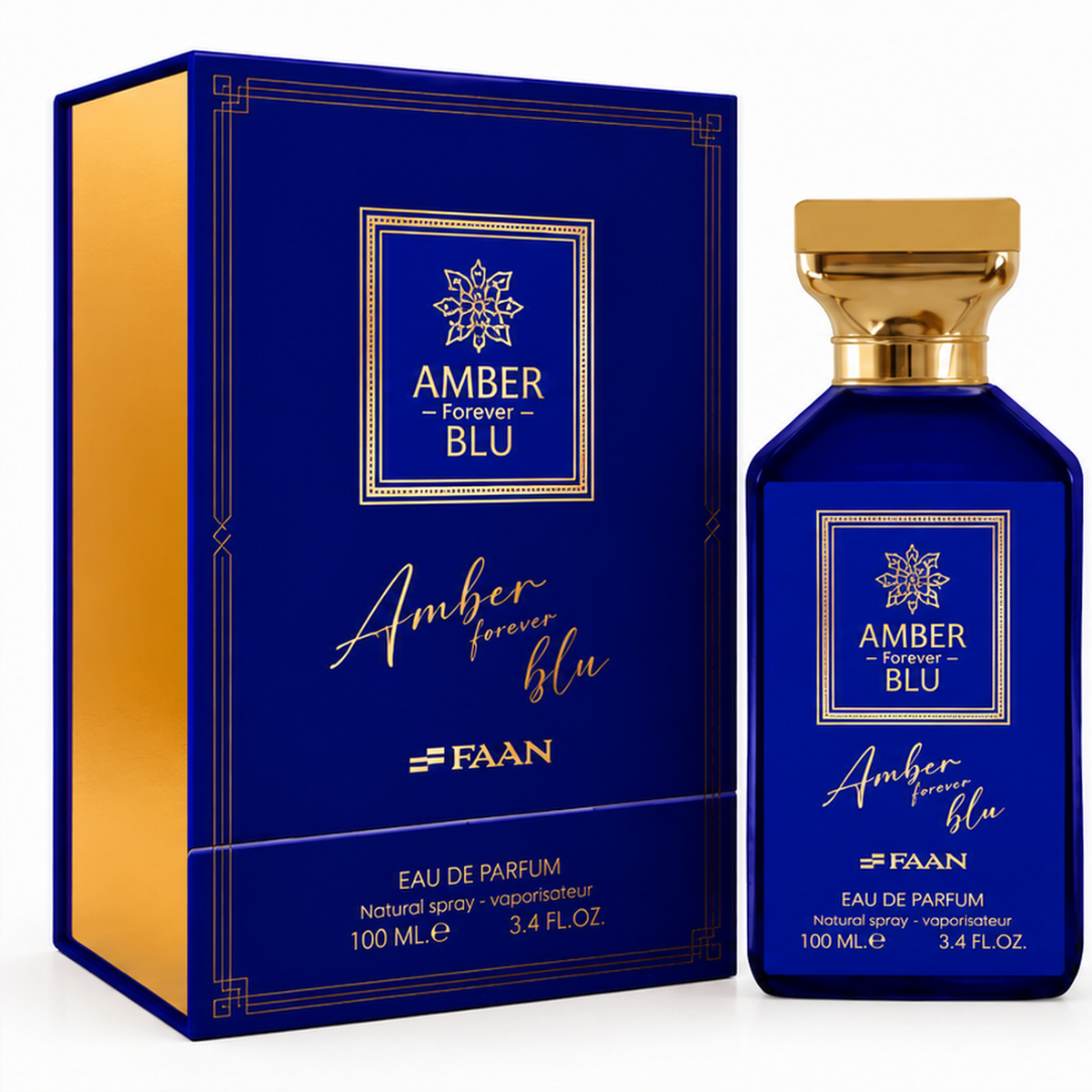 AMBER FOREVER BLU – FAAN – Eau de Parfum 100 ml – boîte et flacon