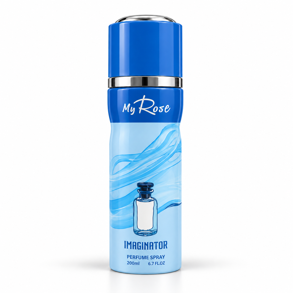 IMAGINATOR MY ROSE DAMAS ROSE – Spray parfumé mixte 200 ml, flacon bleu centré sur fond blanc