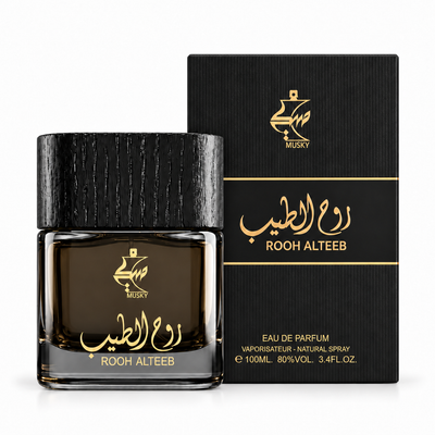 Rooh Alteeb Musky 100 ml — flacon et boîte sur fond blanc